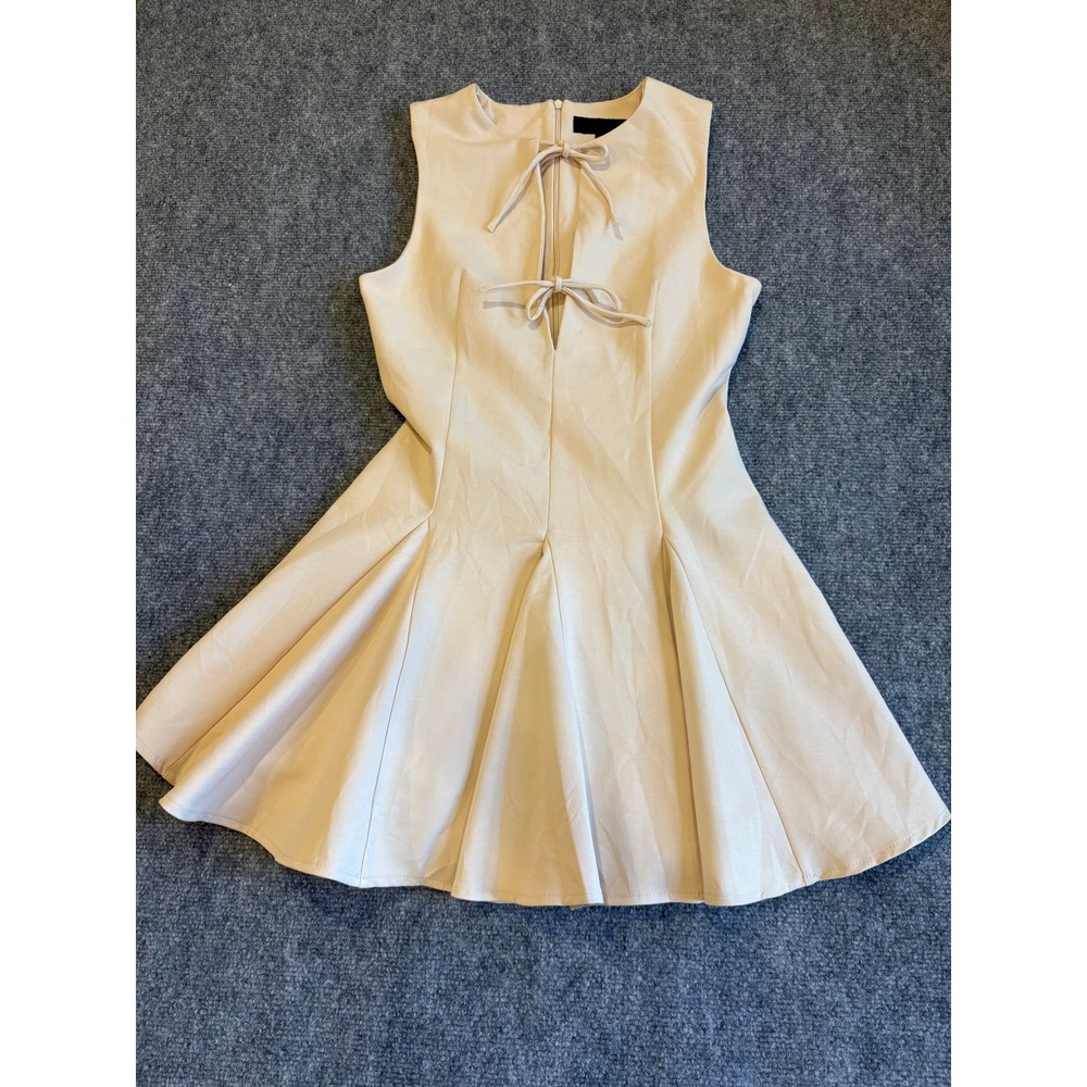 Zara Beige Sleeveless Keyhole Tie Front Fit and Flare Mini Dress 3152/316 S